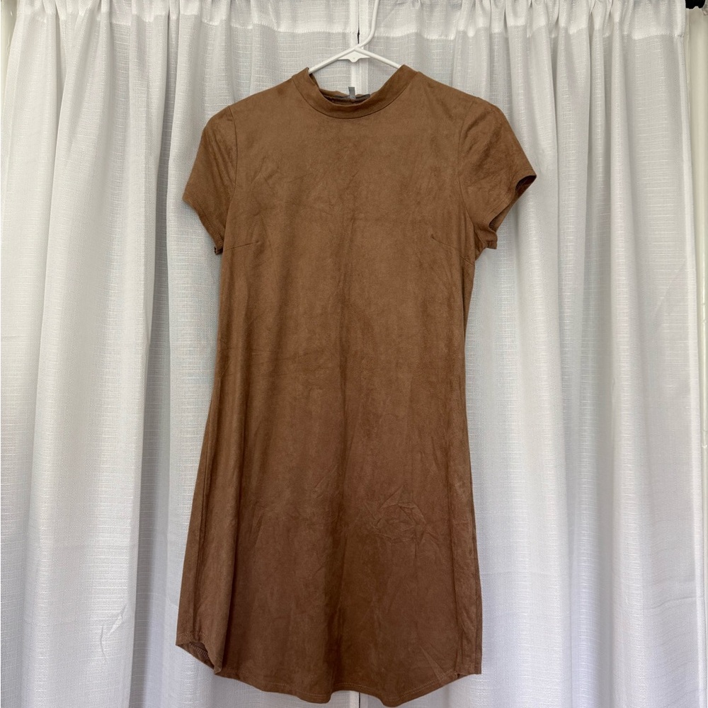 Faux Suede Short Sleeve Dress